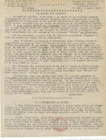 Libération-Nord, édition zone occupée, n°118 du 2 mars 1943 (BNF)