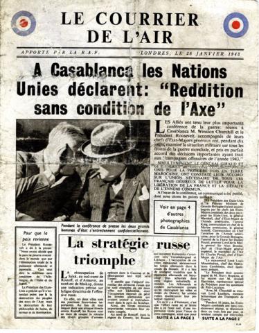 Le Courrier de l’air apporté par la R.A.F évoquant la conférence de Casablanca