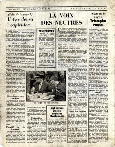 Le Courrier de l’air apporté par la R.A.F évoquant la conférence de Casablanca Le Courrier de l’air apporté par la R.A.F évoquant la conférence de Casablanca