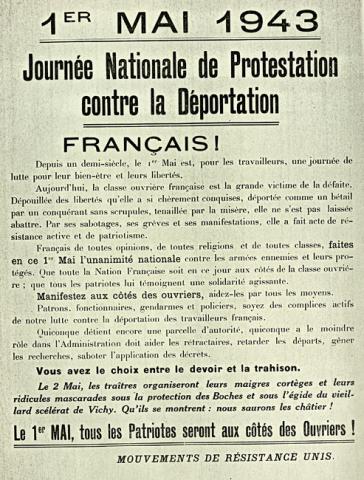 Affiche de mobilisation et de manifestation contre “la déportation des ouvriers français”