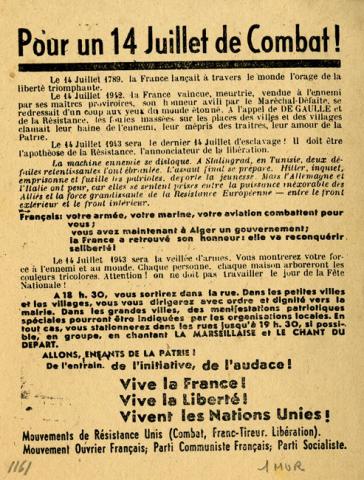 Tract imprimé et diffusé par les Mouvements unis de la Résistance