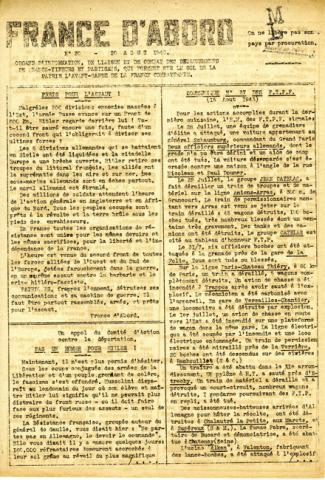 Journal France d’abord n°30 du 20 août 1943 (recto)