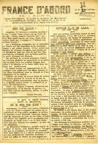 Journal France d’abord n°30 du 20 août 1943 (recto) Journal France d’abord n°30 du 20 août 1943 (recto)