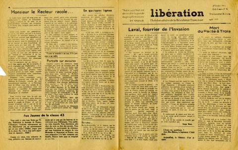 Libération n°149, édition zone nord du 5 octobre 1943 Libération n°149, édition zone nord du 5 octobre 1943