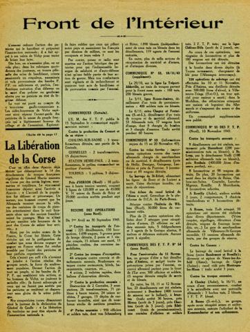 Journal La France en armes évoquant la libération de la Corse en septembre 1943 (page 2)