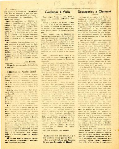 Libération, n°159, édition zoLibération, n°159, édition zone nord du 14 décembre 1943 (page 2)ne nord du 14 décembre 1943 (pages 1-4) Libération, n°159, édition zone nord du 14 décembre 1943 (page 2)