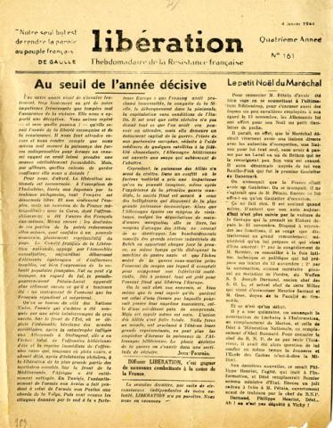 Libération, n°161 du 4 janvier 1944 (page 1) Libération, n°161 du 4 janvier 1944 (page 1)