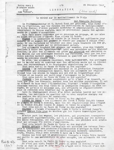 Journal "Libération Organe des Français libres" n°5 (recto) Journal "Libération Organe des Français libres" n°5