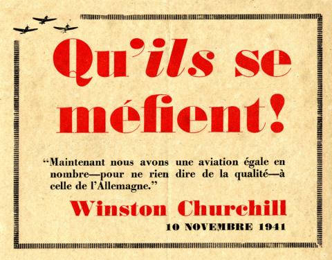Tract anglais avertissant la population française des bombardements de l’aviation britannique visant les entreprises travaillant pour l’Allemagne (recto) Tract anglais avertissant la population française des bombardements de l’aviation britannique visant les entreprises travaillant pour l’Allemagne