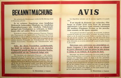 Avis allemand interdisant aux Français d’héberger des aviateurs alliés
