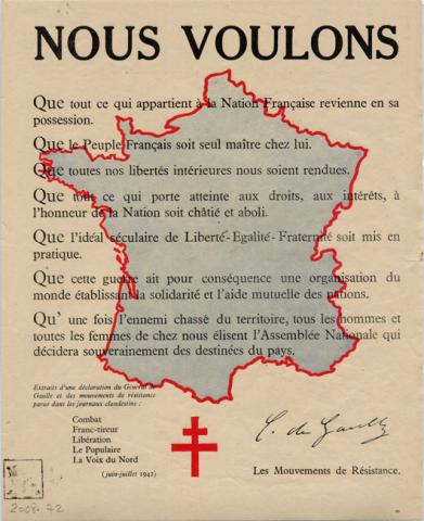 Tract diffusé en France par les journaux clandestins (Coll. J.-L. Crémieux-Brilhac, Musée du général Leclerc/Musée Jean Moulin - Ville de Paris) Tract diffusé en France par les journaux clandestins