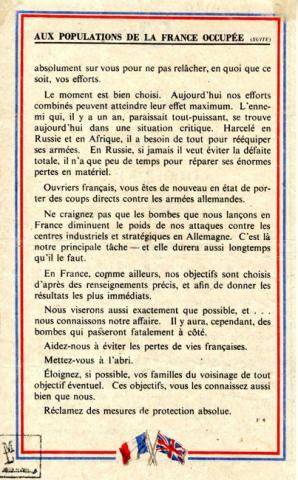 Tract allié de remerciement adressé aux résistants français Tract allié de remerciement adressé aux résistants français