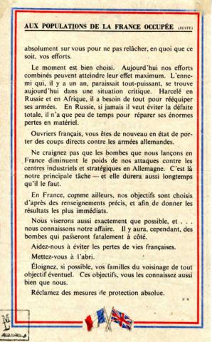 Tract allié de remerciement adressé aux résistants français