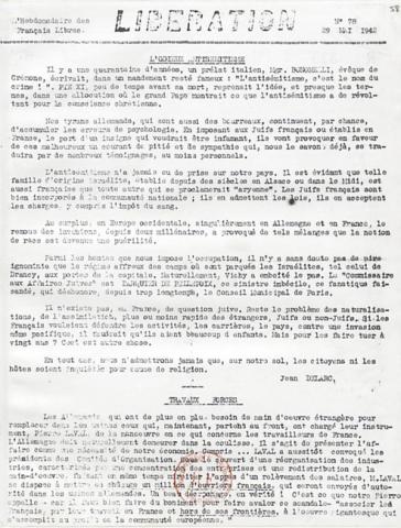 Libération, n°78 du 29 mai 1942 (BNF) Libération, n°78 du 29 mai 1942