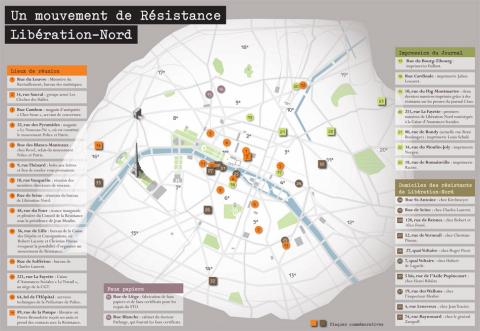 Carte de la région parisienne représentant les planques et l’implantation de Libé-Nord.