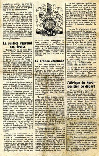 Le Courrier de l’air, édition spéciale du 11 novembre 1942 présentant la déclaration de Winston Churchill