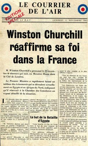 Le Courrier de l’air, édition spéciale du 11 novembre 1942 présentant la déclaration de Winston Churchill Le Courrier de l’air, édition spéciale du 11 novembre 1942 présentant la déclaration de Winston Churchill