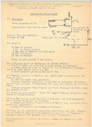 Rapport sur les terrains de parachutage dans la région de Vierzon – Bourges