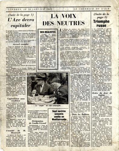 Le Courrier de l’air apporté par la R.A.F évoquant la conférence de Casablanca