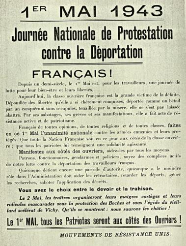 Affiche de mobilisation et de manifestation contre “la déportation des ouvriers français”