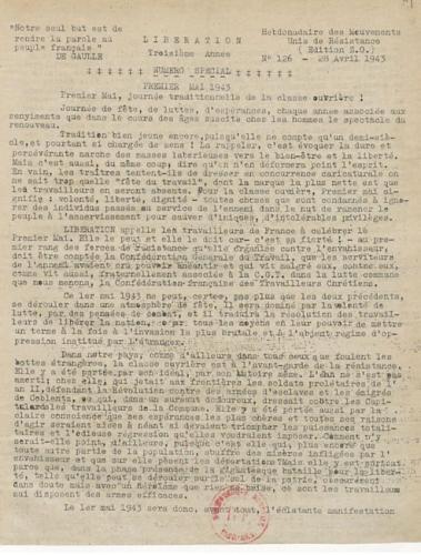 Libération, édition de zone occupée, n°126 du 28 avril 1943 - page 1 (BNF)