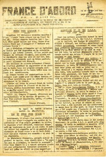 Journal France d’abord n°30 du 20 août 1943 (recto)