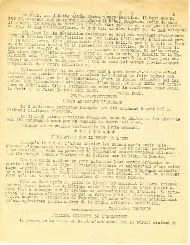 Libération, n°144, édition zone nord du 31 août 1943 (page 2)