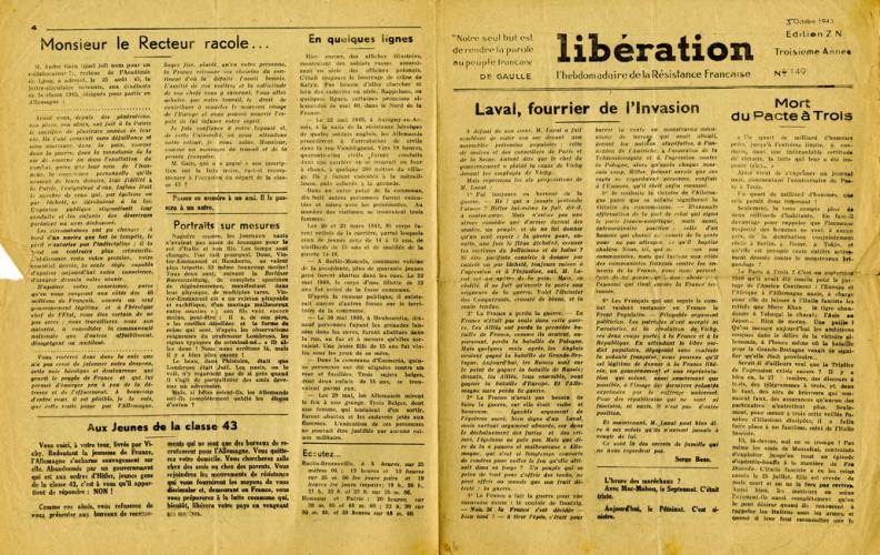 Libération n°149, édition zone nord du 5 octobre 1943