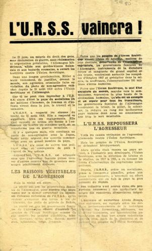 Tract de l’Association française des Amis de l’URSS, condamnant l’agression allemande contre l’URSS le 22 juin 1941