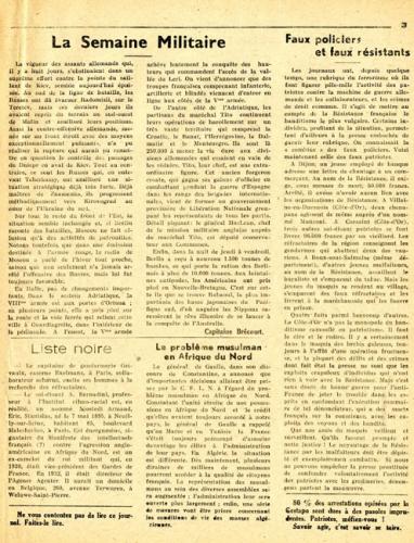 Journal "Libération l'hebdomadaire des Français libres", n°160 (page3) Journal "Libération l'hebdomadaire des Français libres", n°160