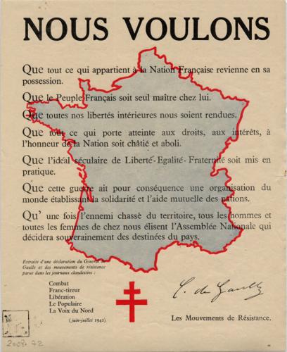 Tract diffusé en France par les journaux clandestins
