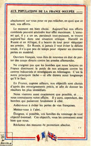 Tract allié de remerciement adressé aux résistants français