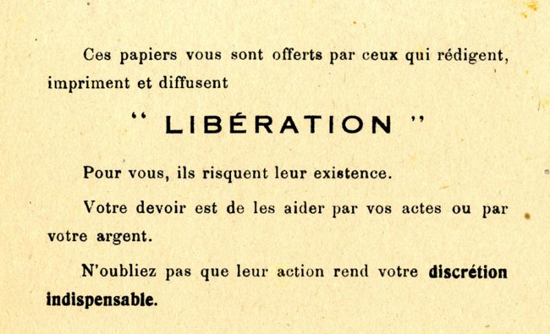 Tract inséré  dans le journal Libération par ses rédacteurs, Christian Pineau puis Jean Texcier pour donner des conseils de distribution en invitant à la prudence. (Association Libération Nord)