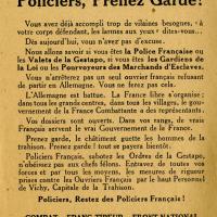 Tract de la Résistance mettant en garde les policiers collaborateurs